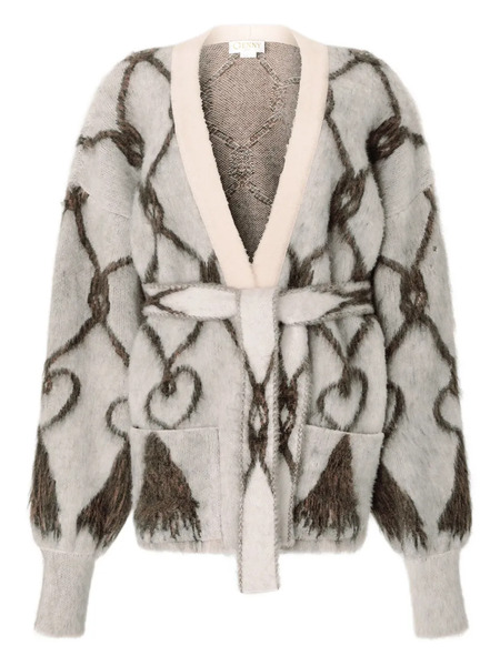  Genny Geometric-pattern Belted Cardigan - Neutrals 
