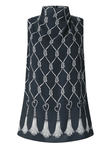  Genny High-neck Tassel Top - Blue 