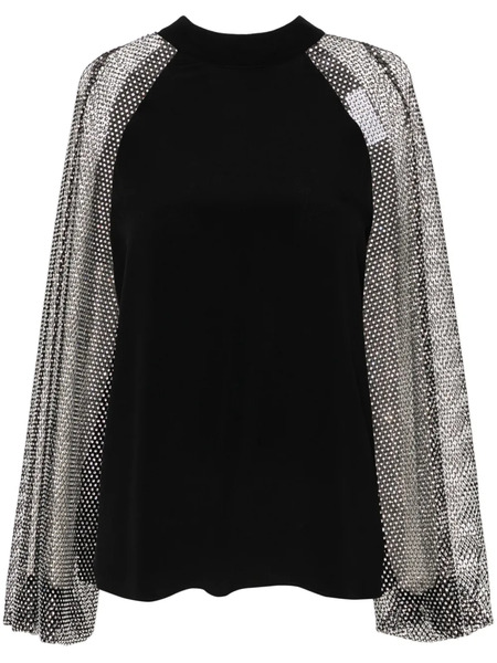  Genny Rhinestone Mesh-sleeves Blouse - Black 