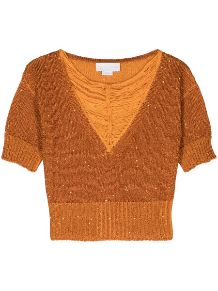  Genny Sequined V-neck Top - Orange 