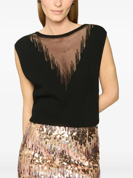  Genny Sheer-panel Ribbed Top - Black 