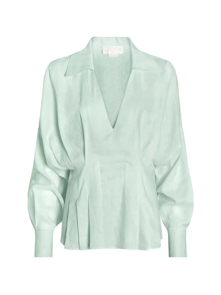  Genny V-neck Pleated Blouse - Green 