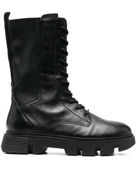  Geox Vilde Leather Combat Boots - Black 