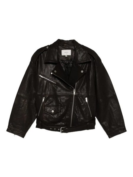  Gestuz Belted Leather Jacket - Brown 