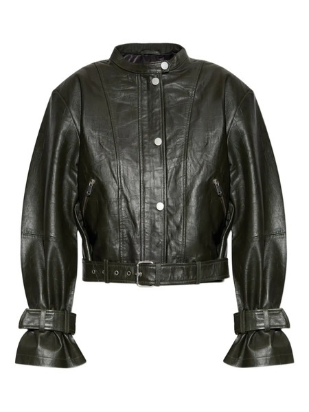  Gestuz Buckle-detail Leather Jacket - Green 