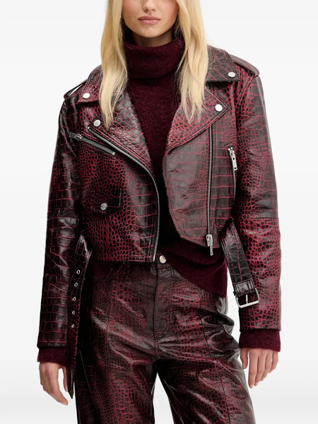  Gestuz Crocodile-effect Biker Jacket - Red 