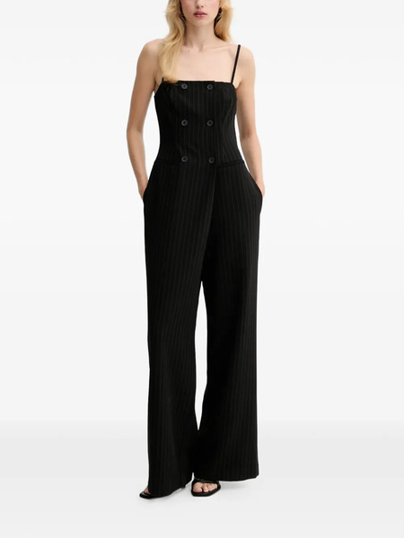  Gestuz Double-breasted Pinstriped Jumpsuit - Black 