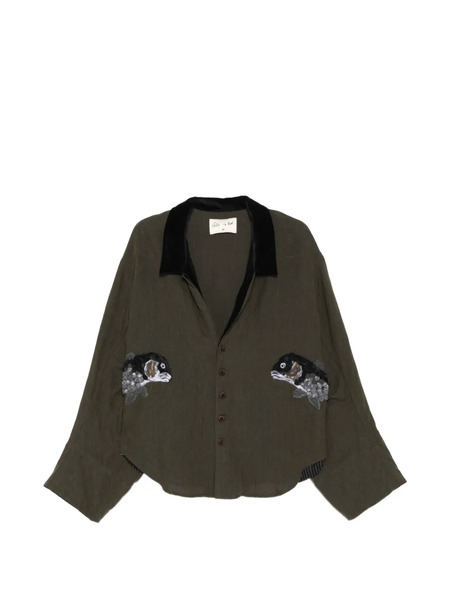  Gg In Red Applique Button Jacket - Green 