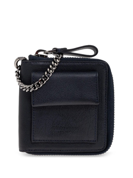  Giorgio Armani Chain Zip Leather Wallet - Blue 