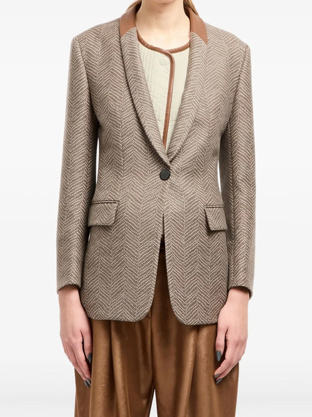  Giorgio Armani Chevron-jacquard Single-breasted Blazer - Neutrals 