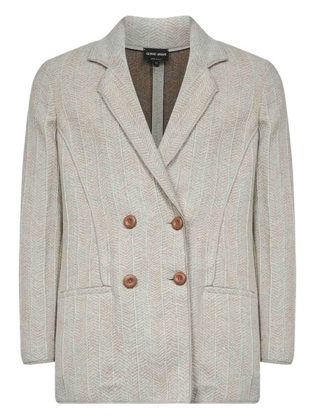  Giorgio Armani Chevron-pattern Double-breasted Blazer - Grey 