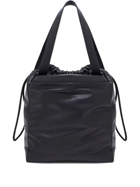  Giorgio Armani Drawstring Leather Tote Bag - Black 