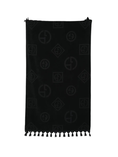  Giorgio Armani Logo Patterned Tassel Beach Towel - Blue 