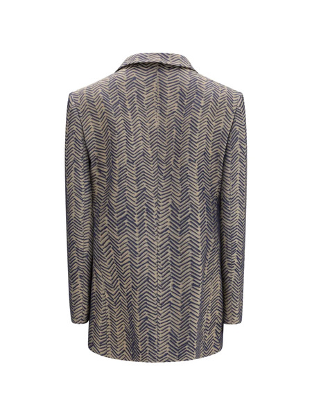  Giorgio Armani Single-breasted Chevron-pattern Jacquard Blazer - Brown 