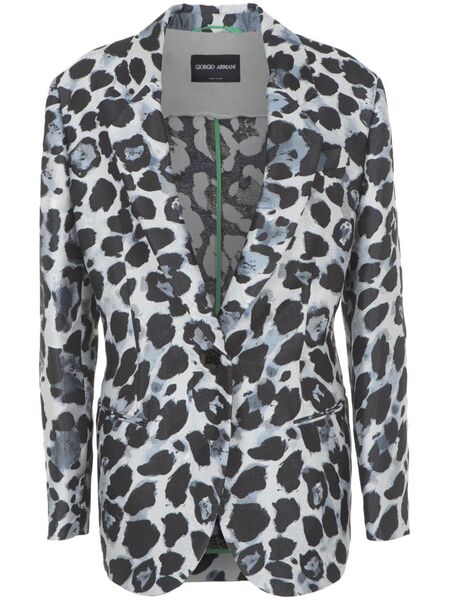  Giorgio Armani Single-breasted Leopard-pattern Blazer - Black 