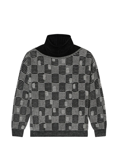  Giorgio Armani Turtleneck Patterned Sweater - Grey 