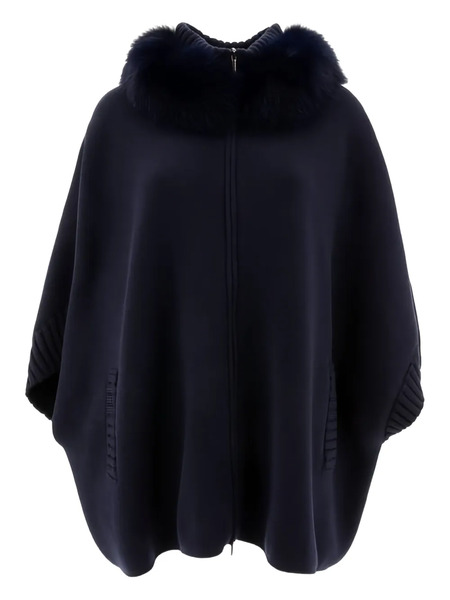  Giovi Fur-trimmed Zip-front Cape - Blue 