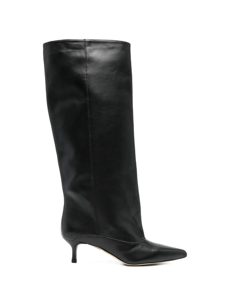  Gisel Moire Lory Pointed-toe Knee-high Boots - Black 