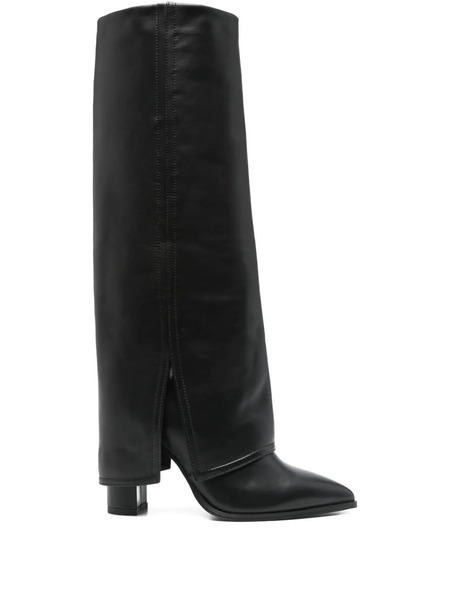  Gisel Moire 90mm Fold-over Leather Boots - Black 