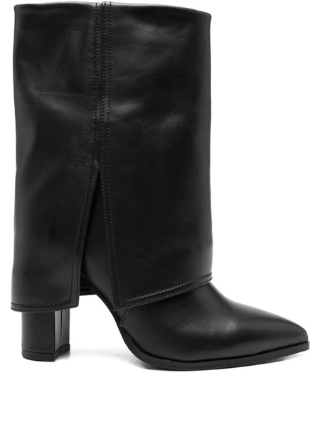  Gisel Moire 90mm Foldover Leather Ankle Boots - Black 