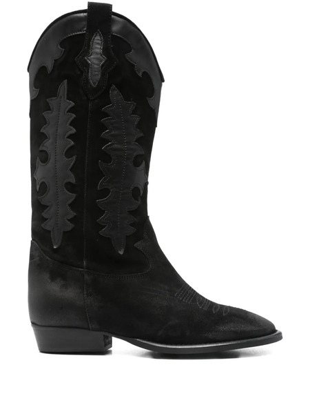  Gisel Moire 20mm Leather Cowboy Boots - Black 