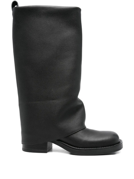  Gisel Moire 40mm Manchester Slouchy Leather Biker Boots - Black 