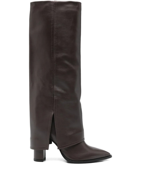  Gisel Moire 90mm Teddy Pointed-toe Block-heel Boots - Brown 