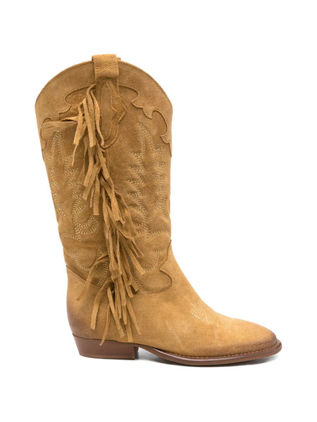  Gisel Moire Oklahoma Fringe Boots - Neutrals 