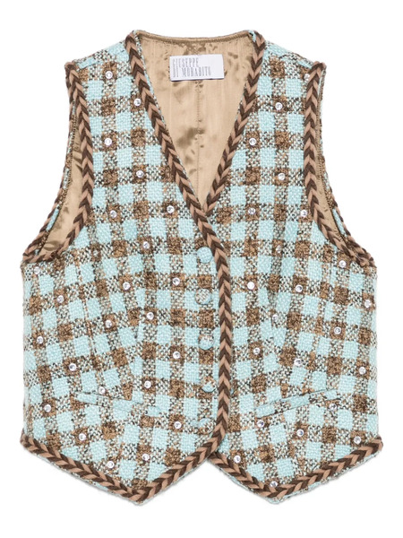  Giuseppe Di Morabito Checked-pattern Embellished Vest - Blue 