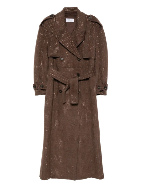  Giuseppe Di Morabito Crystal-embellishment Double-breasted Trench Coat - Brown 