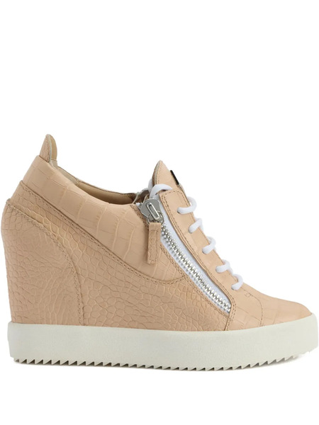  Giuseppe Zanotti Addy Crocodile-effect Wedge Sneakers - Neutrals 