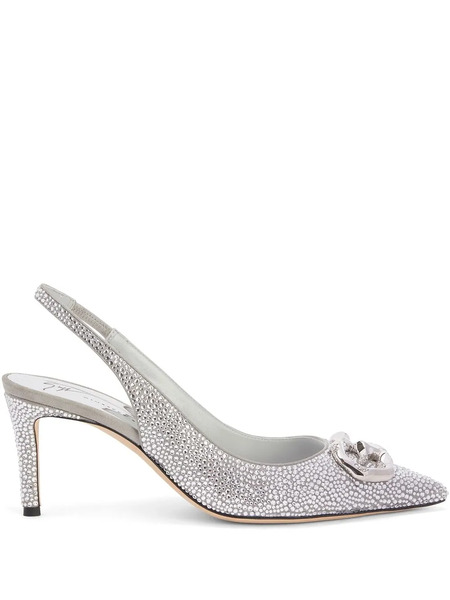  Giuseppe Zanotti Cyprienne Crystal Slingback Pumps - Silver 