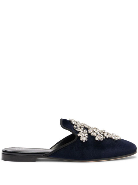  Giuseppe Zanotti Elsa Crystal Velvet Mules - Blue 