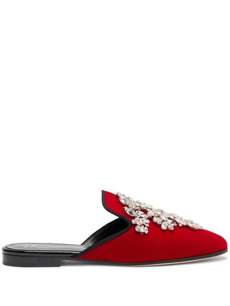  Giuseppe Zanotti Elsa Crystal Velvet Mules - Red 