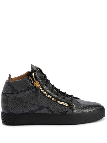  Giuseppe Zanotti Kriss Python-effect Mid-top Sneakers - Grey 