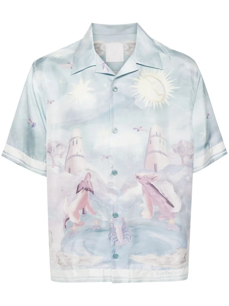  Givenchy Boxy Fit Printed Silk Shirt - Blue 