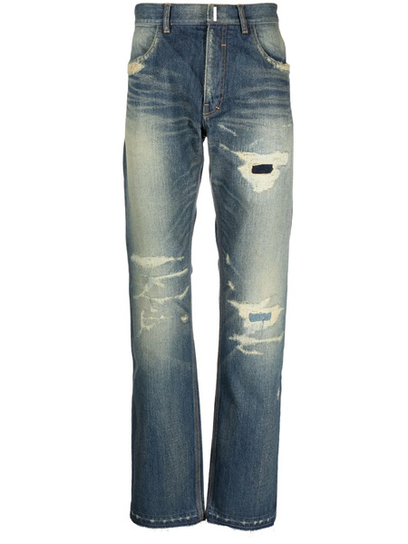  Givenchy Distressed Straight-leg Jeans - Blue 