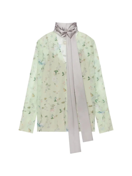  Givenchy Floral Pussy-bow Blouse - Green 