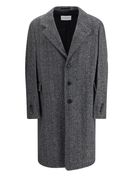  Givenchy Herringbone-pattern Notched-lapel Coat - Grey 