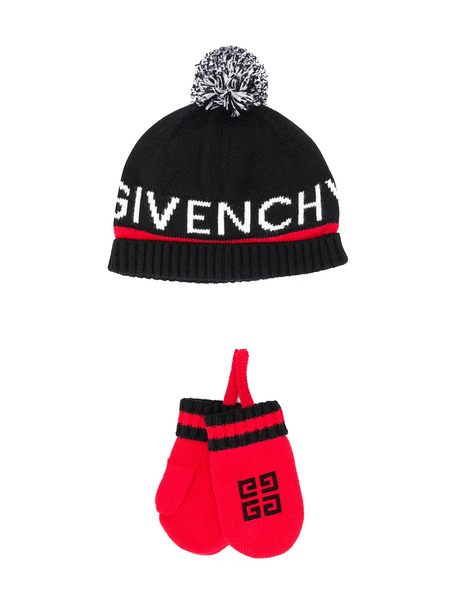  Givenchy Kids Beanie And Mittens Kit - Black 