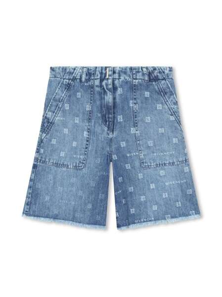  Givenchy Kids 4g-pattern Denim Shorts - Blue 