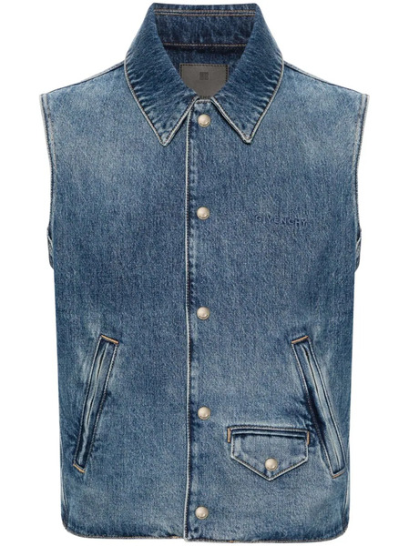  Givenchy Logo-embroidered Denim Vest - Blue 