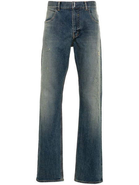  Givenchy Logo-plaque Distressed Straight Jeans - Blue 
