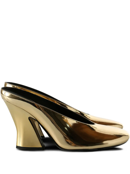  Givenchy 95mm Mirrored Leather Mules - Yellow 