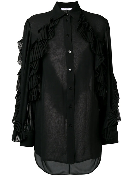  Givenchy Ruffled Style Transparent Blouse - Black 