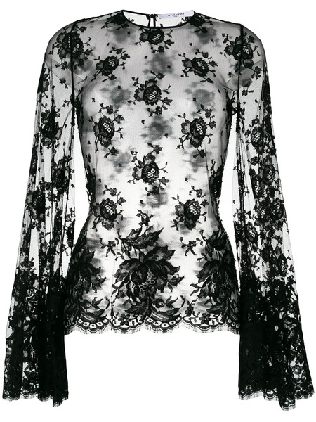  Givenchy Sheer Floral Lace Blouse - Black 