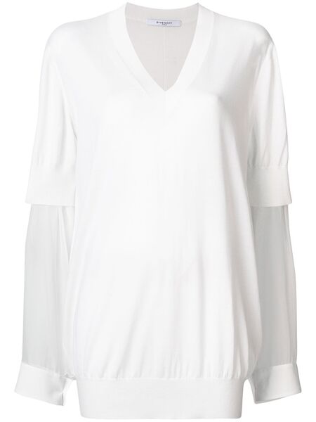  Givenchy Sheer Sleeve Sweater - White 