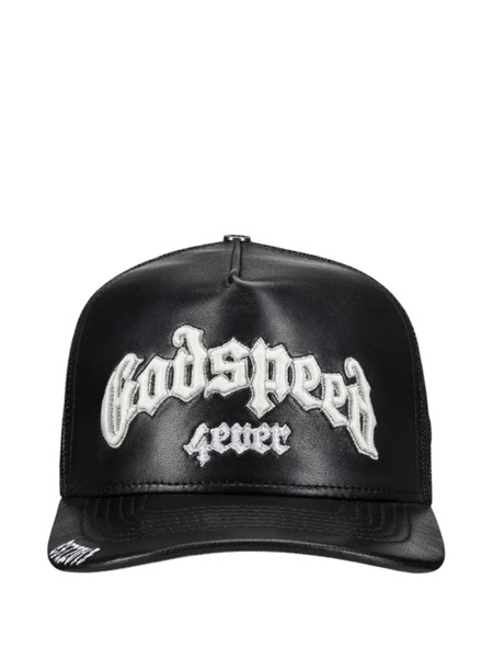  Godspeed Embroidered Leather Trucker Hat - Black 