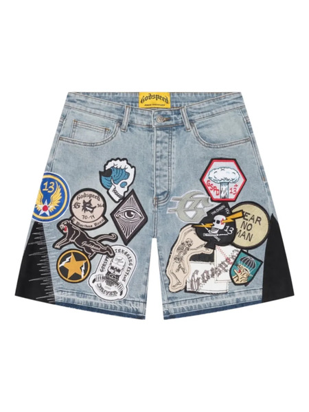  Godspeed Patchwork Denim Shorts - Blue 