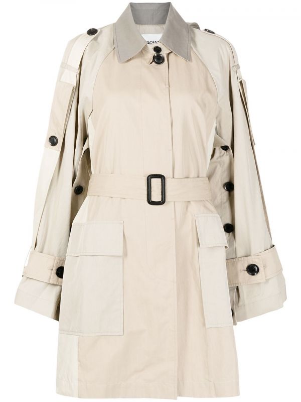  Goen.j Colour-block Oversized Trench Coat - Brown 